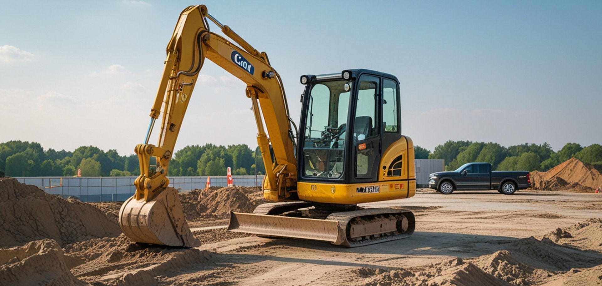 Mini excavator working on site