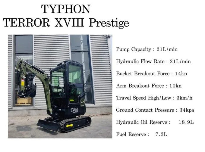 Green TYPHON TERROR XVIII Prestige 2 Ton Mini Excavator KUBOTA Diesel Engine USA